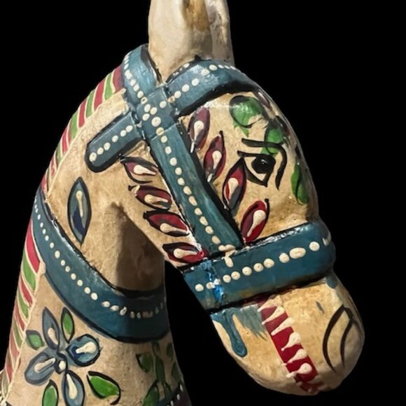 Vintage Large Folk Art Hand-Carved and Hand Painted Wooden Horse on Wheels 13.5H - Picture 6 of 15